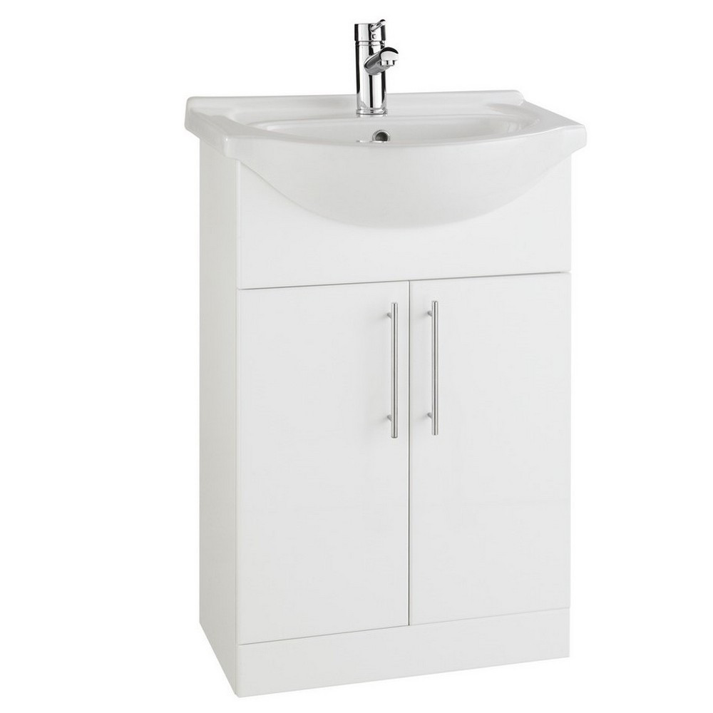 Kartell Impakt White Gloss 550mm Vanity Unit & Ceramic Basin with Soft Close Doors - Image 3