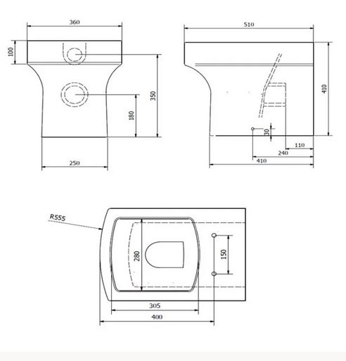 Nuie Bliss Square Back to Wall Toilet Pan - Soft Close Seat Included - Image 3