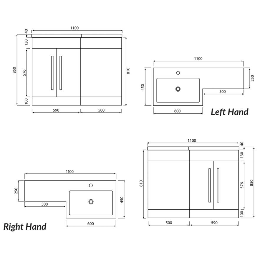 Scudo Lili 1100mm Two-Door Bathroom Furniture Pack – Left or Right Hand Option, White - Image 3