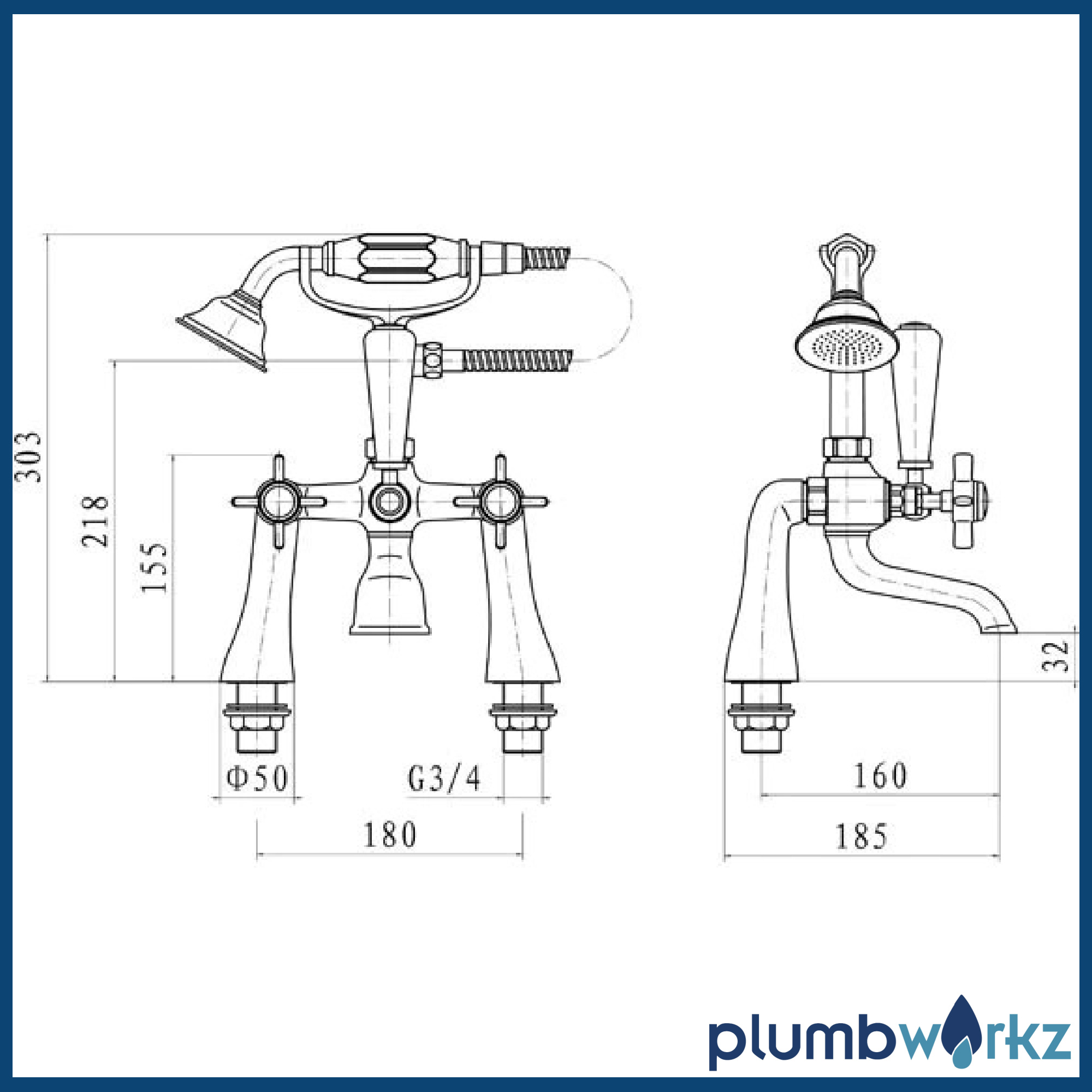 Klassique Chrome Traditional Bath Shower Mixer Tap - Image 3