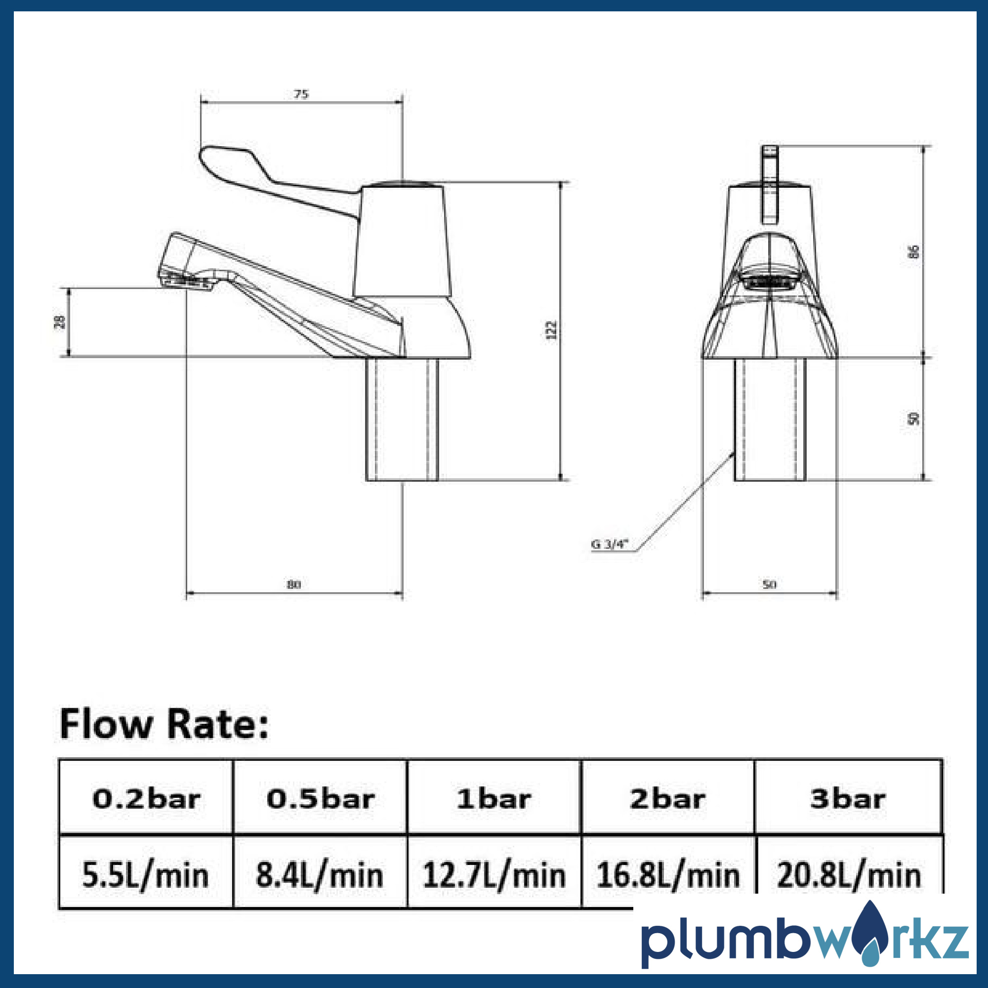 Leva Chrome Deck Mounted Bath Pillar Taps - Image 3