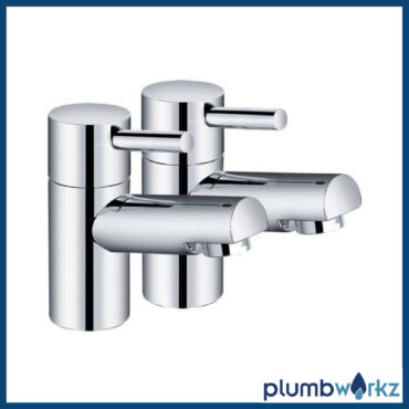 Plan Chrome Round Pair Basin Deck Mounted Pillar Taps