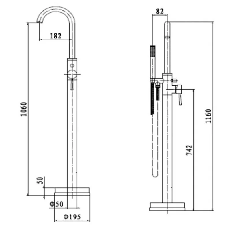 Kartell Plan Freestanding Bath Shower Mixer with Shower Kit Chrome - Image 2