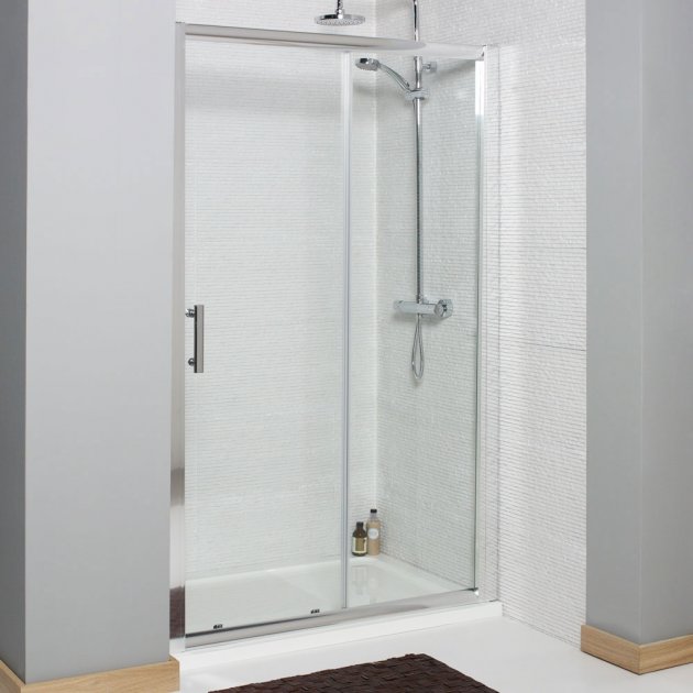 Kartell KV6 1400mm Wide Chrome Sliding Shower Door - 6mm Glass