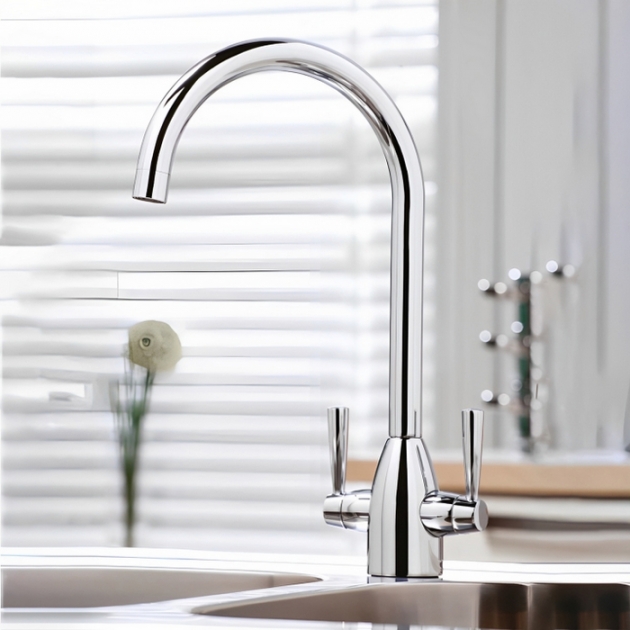 Scudo Marlo Kitchen Sink Mixer Tap Dual Handle - Chrome, Swivel Spout, Solid Brass, Easy Installation - Image 2