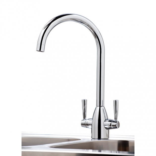 Scudo Marlo Kitchen Sink Mixer Tap Dual Handle - Chrome, Swivel Spout, Solid Brass, Easy Installation - Image 3