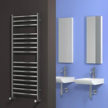Reina Capo Chrome Flat Ladder Towel Rail – 600mm Wide in Heights 800mm to 1800mm