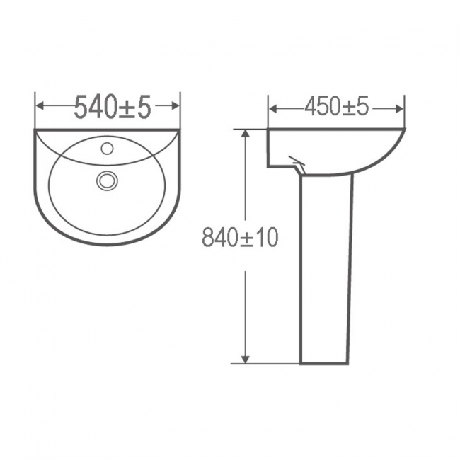 Kartell K-Vit Proton Basin with Pedestal | 540mm, Single Tap Hole - Image 2