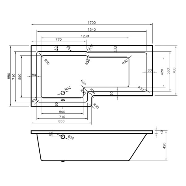L Shape Shower Baths