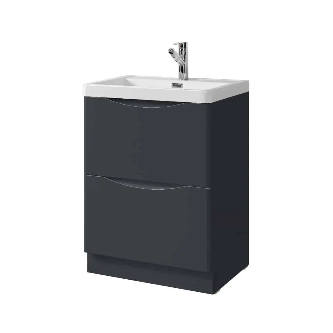 Jupiter Bali Matt Black Finish 600mm 2-Drawer Floorstanding Vanity Unit with Ceramic Basin