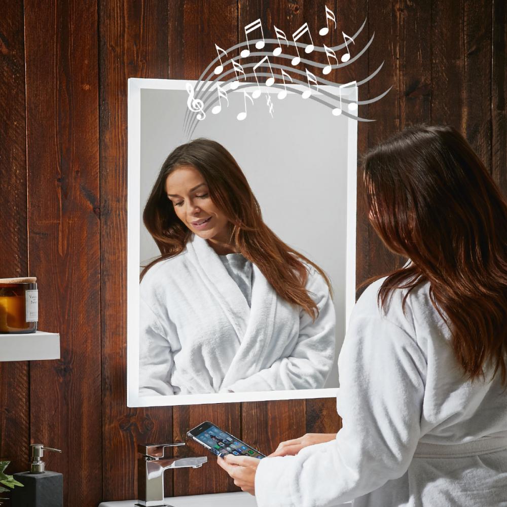 Scudo Mosca Bluetooth Speaker LED Mirror with Demister Pad and Shaver Socket 500x700mm
