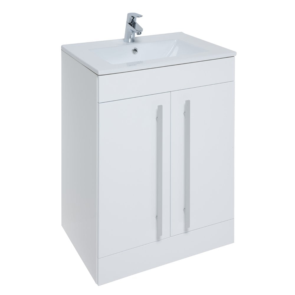 Kartell Purity 600mm White Gloss 2 Door Floor Standing Vanity Unit & Ceramic Basin