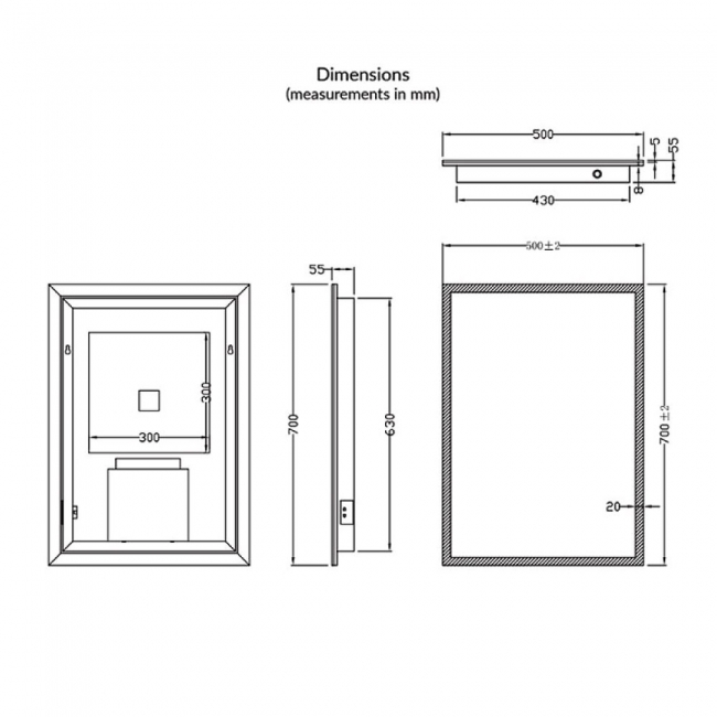 Scudo Mosca LED Bathroom Mirror with Demister Pad & Shaver Socket – 500 x 700mm - Image 6