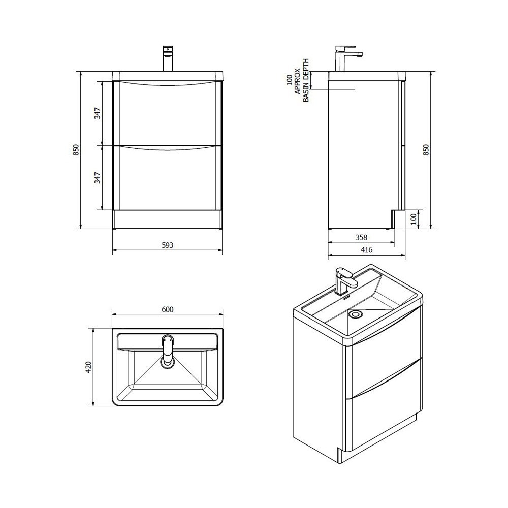 Bali Black Free Standing Vanity Unit Cabinet 600M