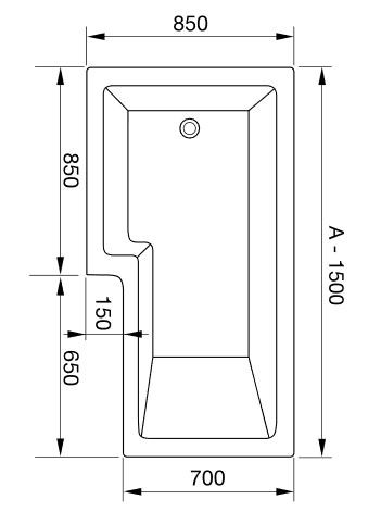 1500 X 850MM Echo Left Hand L Shape Shower Bath