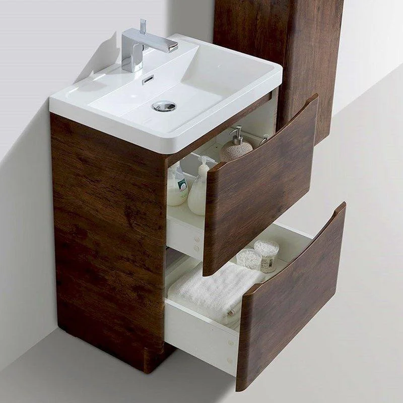 Jupiter Bali Chestnut 600mm 2 Drawer Floorstanding Vanity Unit With Polymarble Basin - Image 2