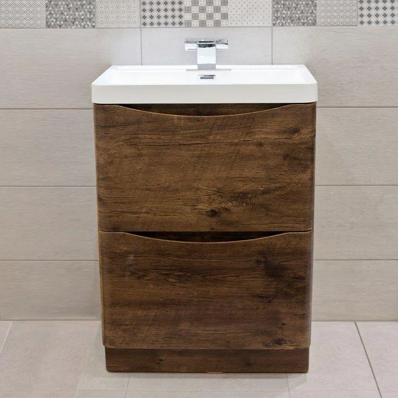 Jupiter Bali Chestnut 600mm 2 Drawer Floorstanding Vanity Unit With Polymarble Basin - Image 3