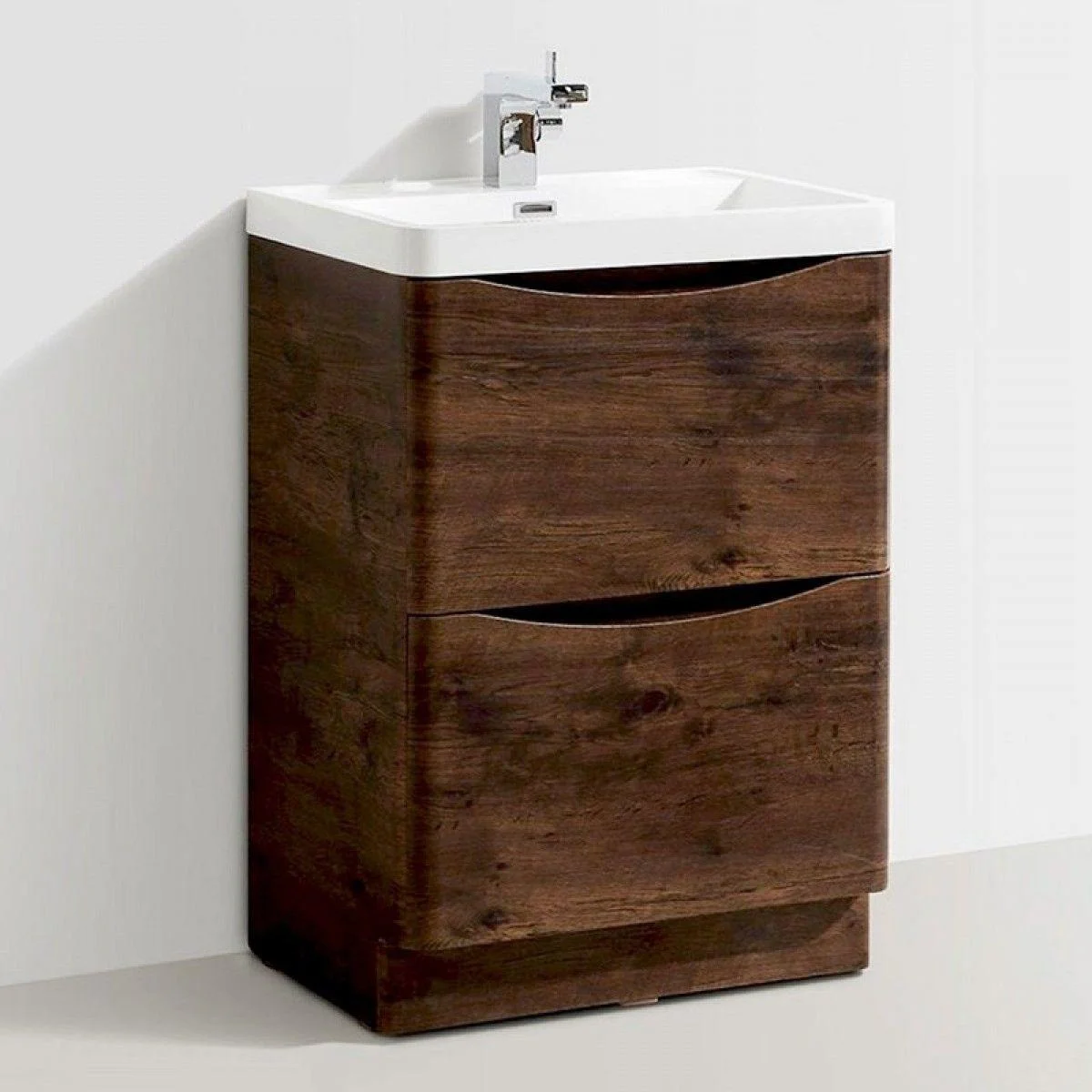 Jupiter Bali Chestnut 600mm 2 Drawer Floorstanding Vanity Unit With Polymarble Basin - Image 4