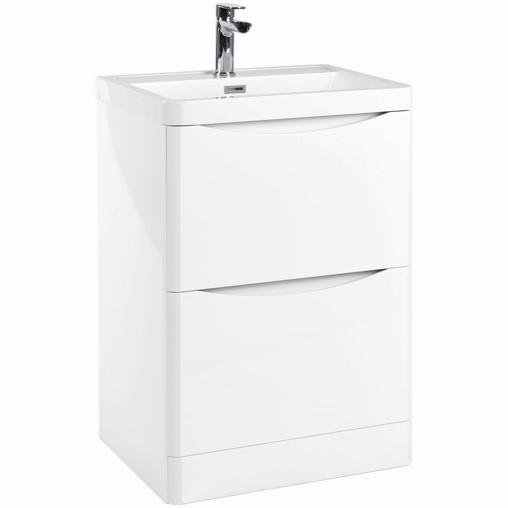 600mm Bali White Gloss Free Standing Vanity Unit Cabinet