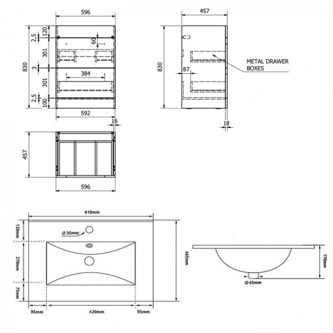 Kartell Purity 600mm Floorstanding 2-Drawer Unit and Ceramic Basin – White Gloss - Image 2