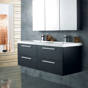 1440MM Quartet Black Wood Cabinet and Double Basin