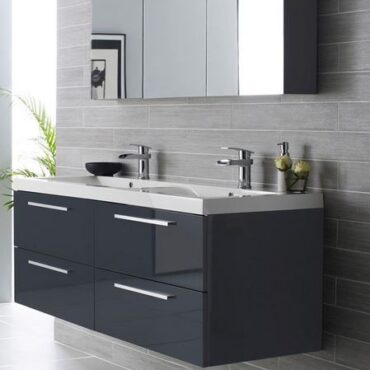 1440MM Quartet High Gloss Graphite Cabinet and Double Basin