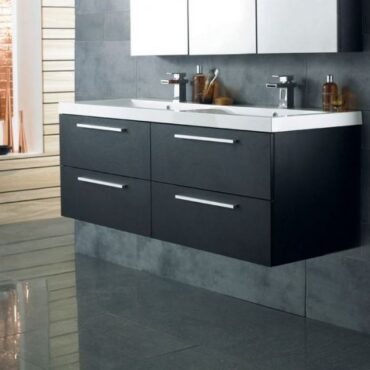 1440MM Quartet Black Wood Cabinet and Double Basin