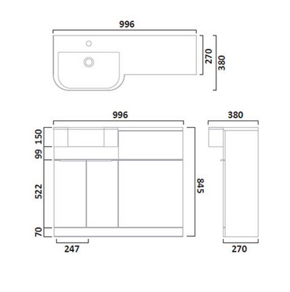 Tavistock Match 1000mm Back to Wall WC & Vanity Unit – Left or Right Hand – Gloss White - Image 8