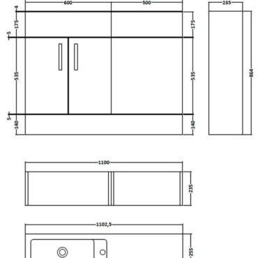 1100mm Combination Black Ash Furniture Pack