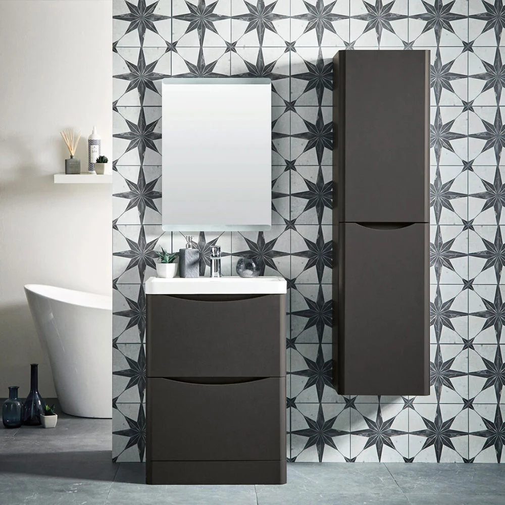 Scudo Bella 1500mm Wall Mounted Tall Storage Unit in Matt Grey - Image 2