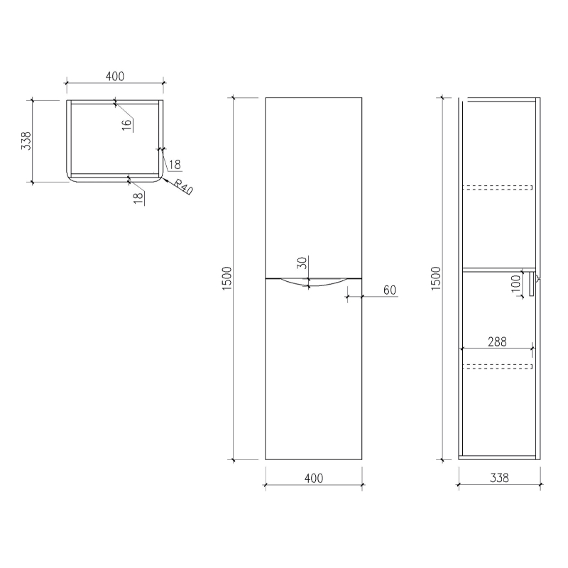 Scudo Bella Gloss White 1500mm x 400mm Tall Boy Bathroom Cabinet - Image 2