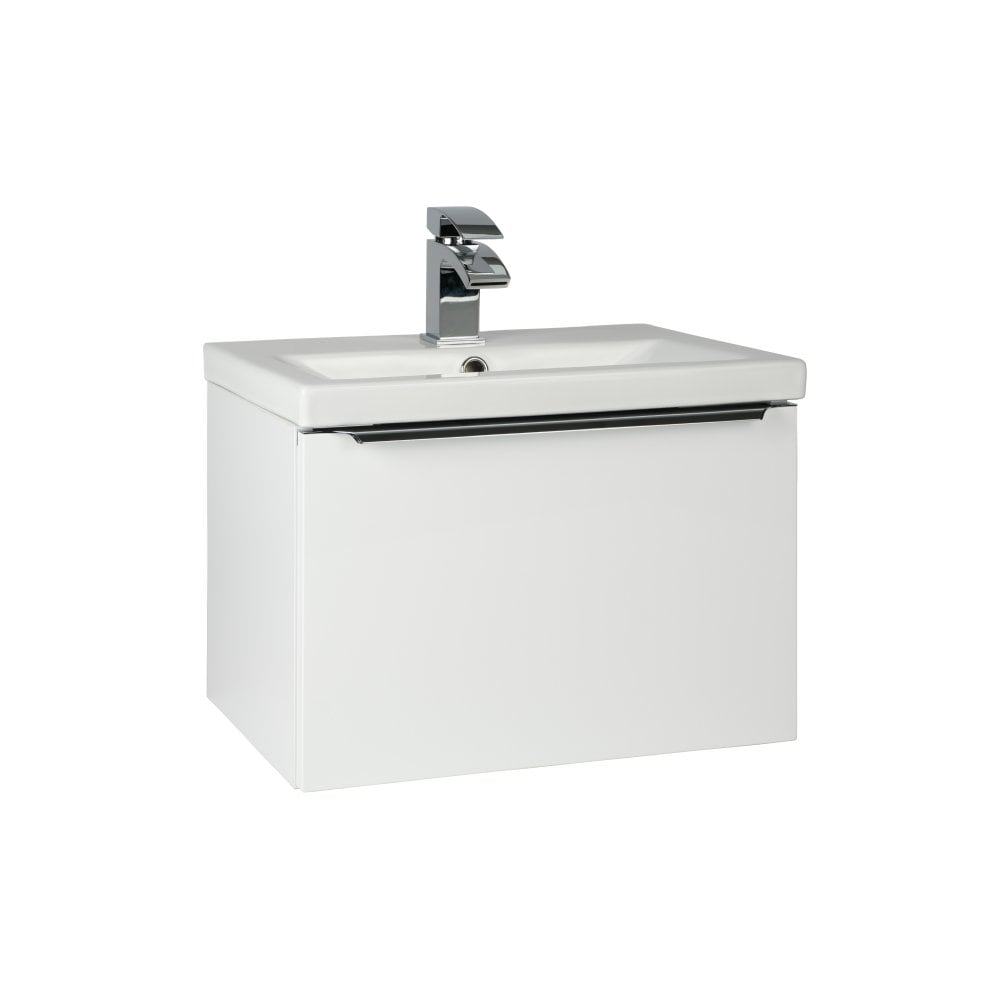 Kartell Kore 500mm White Gloss Wall Hung 1 Drawer Vanity Unit & Ceramic Basin