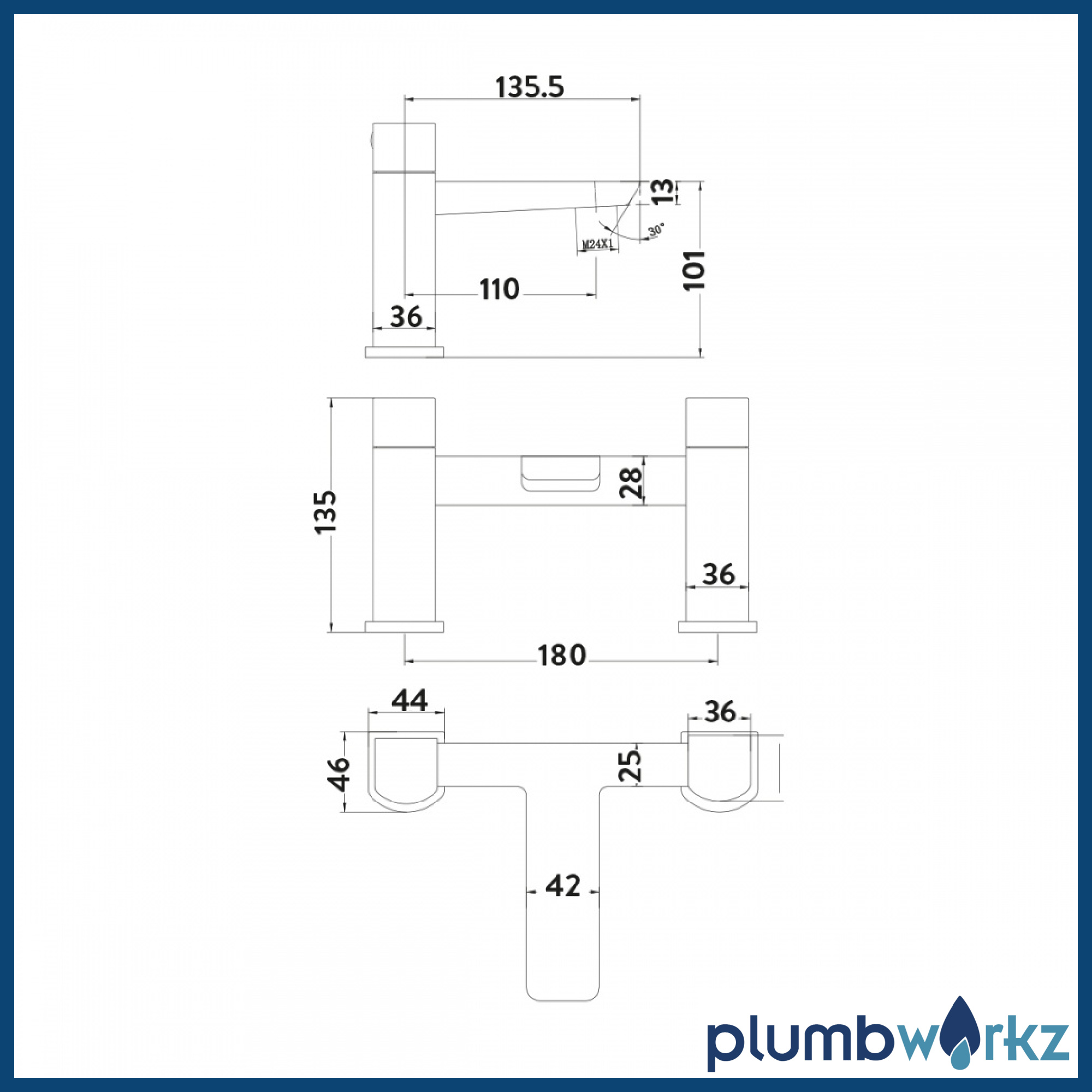 Muro Matt Black Deck Mounted Bath Filler Tap - Image 3