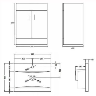 500mm White Vanity Unit