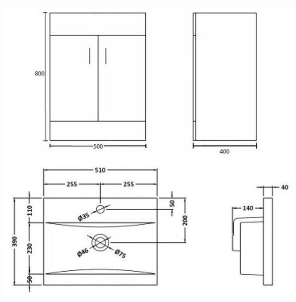 500mm White Vanity Unit