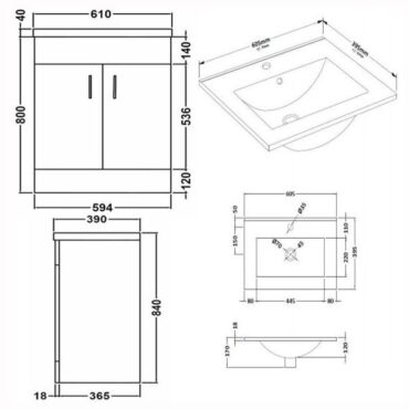 600mm Gloss White Vanity Unit