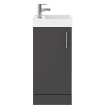 Vault Floor Standing Cloakroom 1-Door Vanity Unit with Basin 400mm Wide – Gloss Grey