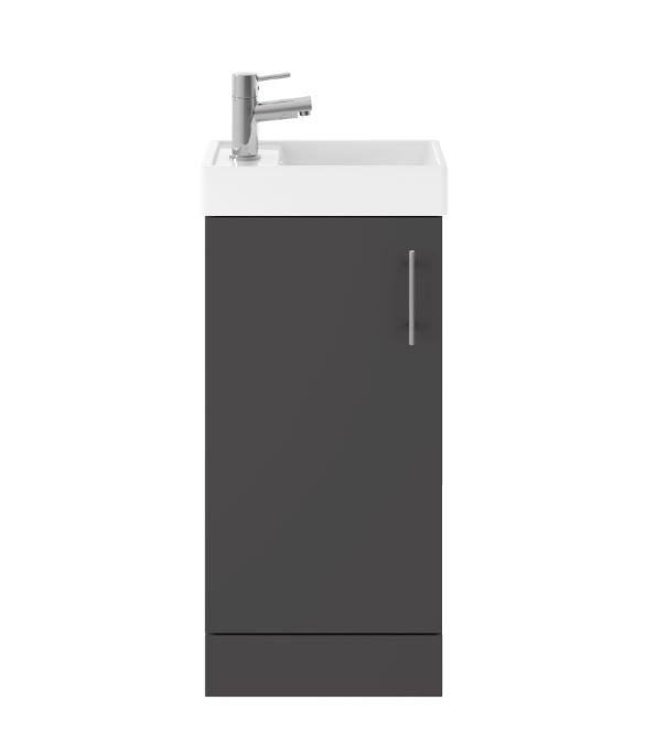 Vault Floor Standing Cloakroom 1-Door Vanity Unit with Basin 400mm Wide – Gloss Grey