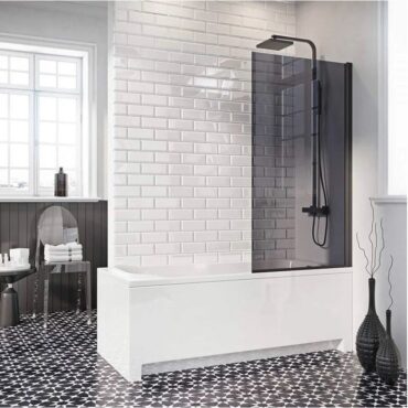 Scudo S6 Mono Square Edge Black 1400 x 800mm Bath Screen