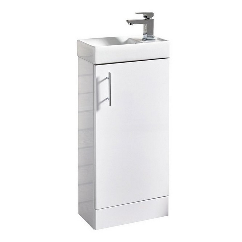 Scudo Lanza 400mm Floor Standing Cloakroom Vanity Unit with Basin in Gloss White