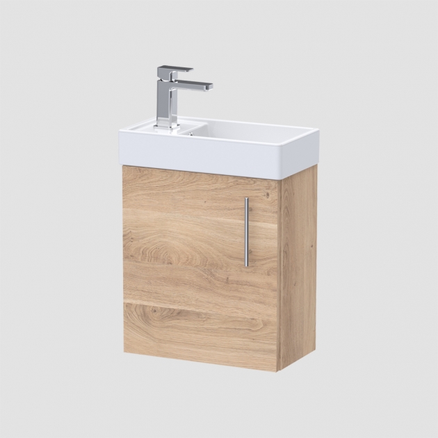 Nuie Vault Wall Hung 1-Door Vanity Unit with Basin 400mm Wide – Bleached Oak Finish - Image 2