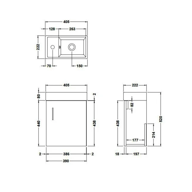 Nuie Vault Wall Hung 1-Door Vanity Unit with Basin 400mm Wide – Bleached Oak Finish - Image 3