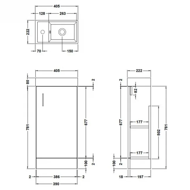 Nuie Vault Floor Standing 1-Door Vanity Unit with Basin 400mm Wide - Bleached Oak - Image 2