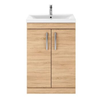 600MM Natural Oak Floor Standing Vanity Unit and Basin