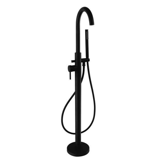 Kartell Nero Round Matt Black Floor Standing Bath Shower Mixer Tap