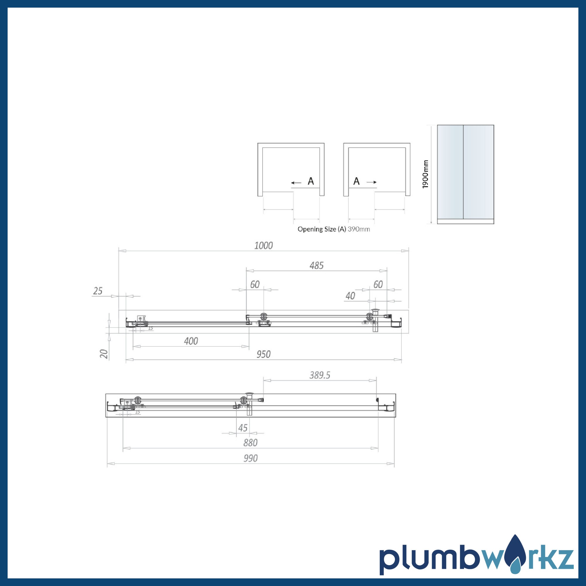 Scudo S6 Brushed Brass Sliding Shower Door – 1000mm & 1200mm, Optional Side Panels-1900mm High - Image 5