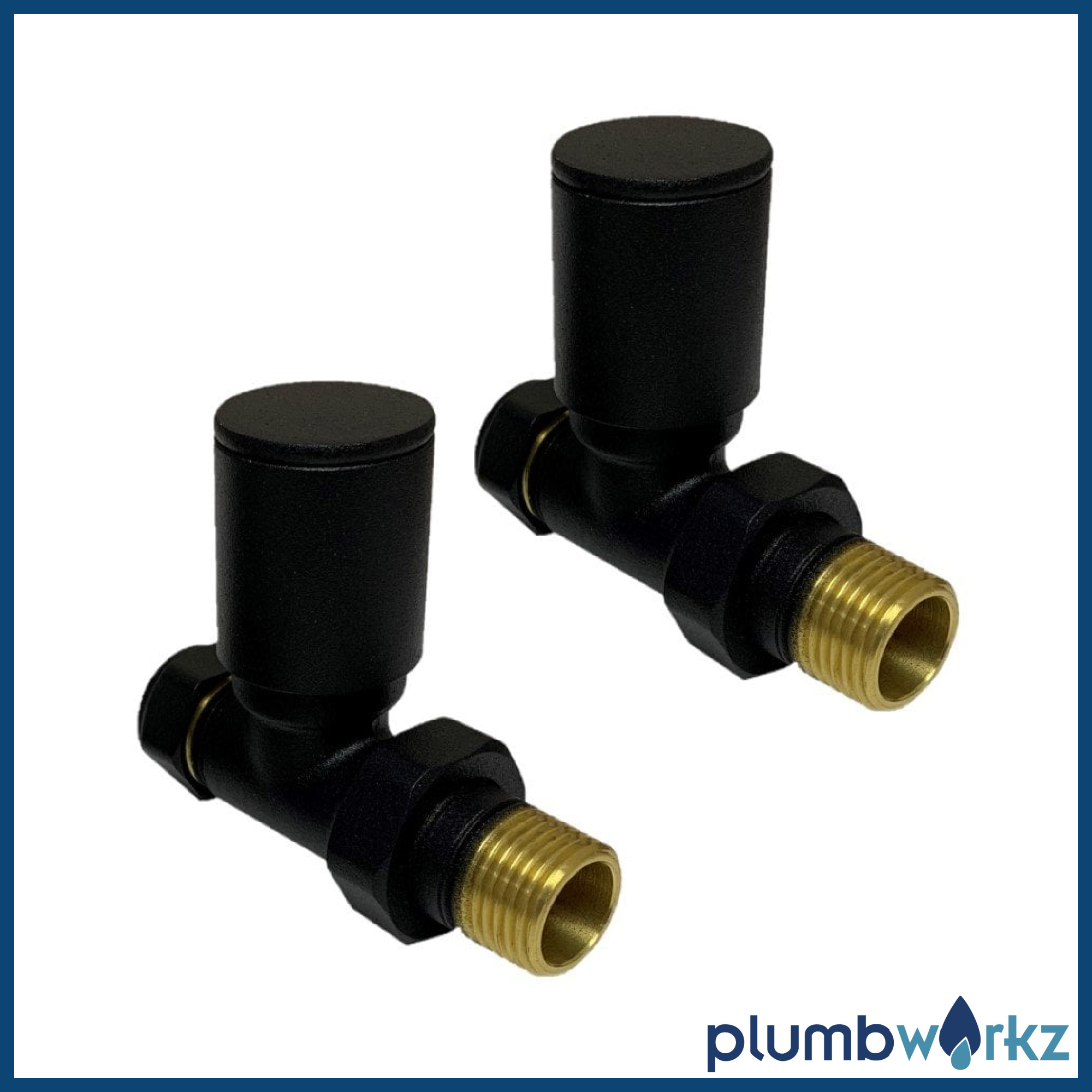 Modern Radiator Valves Round Matt Black Pair - Image 2