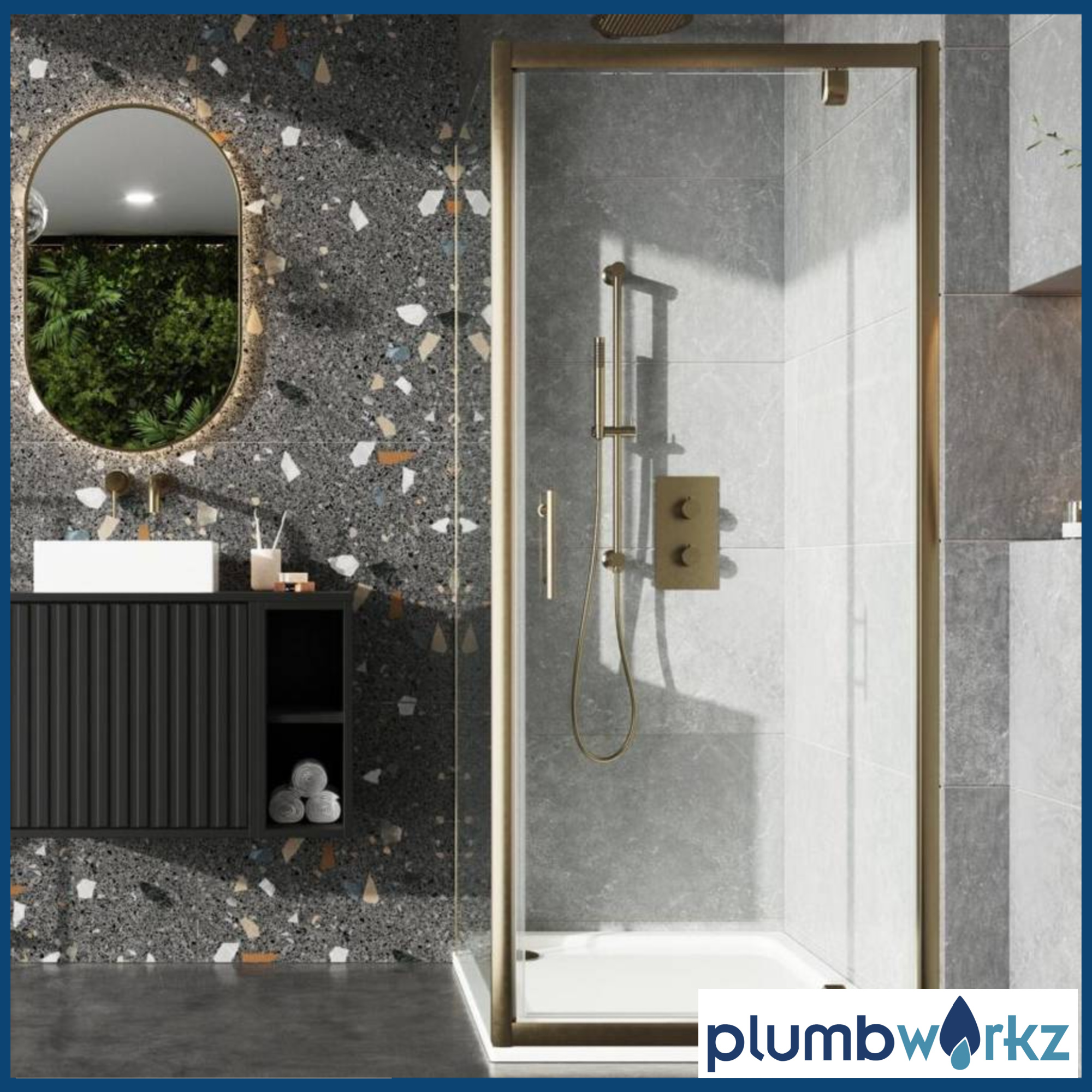 i6 Brushed Brass Pivot Door Enclosure Optioninal Side Panel (Multiple Sizes) - Image 2
