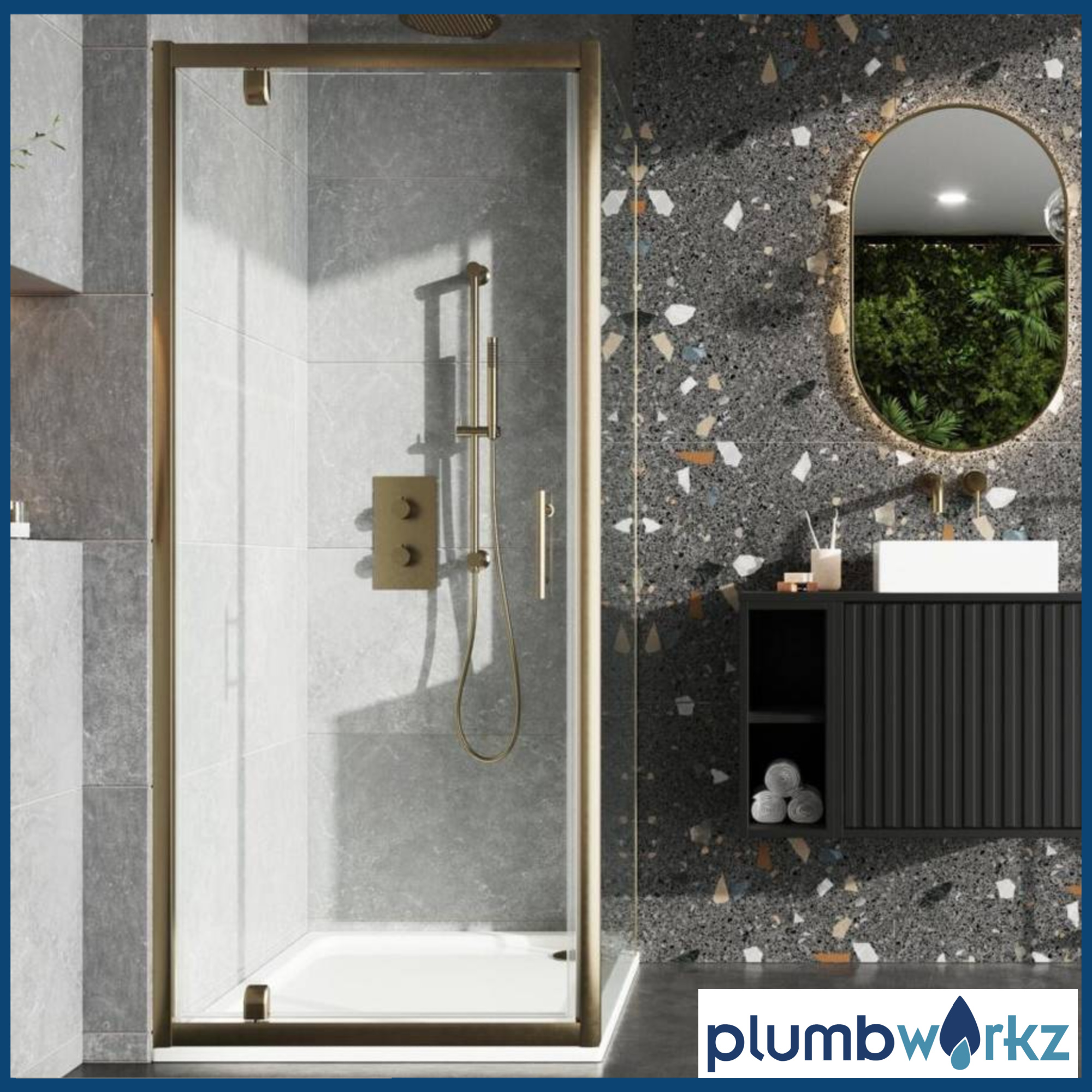 i6 Brushed Brass Pivot Door Enclosure Optioninal Side Panel (Multiple Sizes)