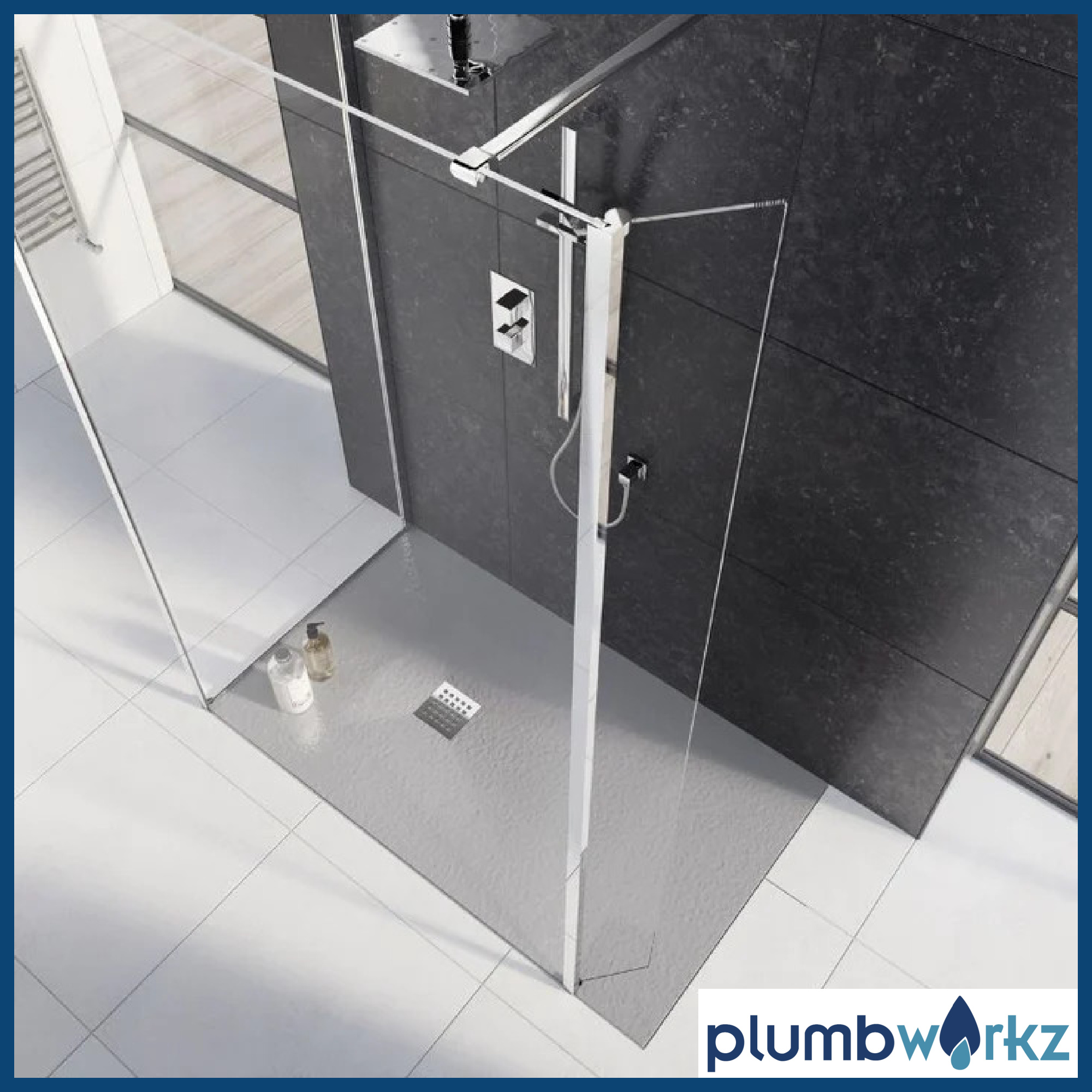 i8 8mm Chrome Wetroom Panel – 2000mm High, 700mm-1200mm Width, Optional Hinged Return - Image 2